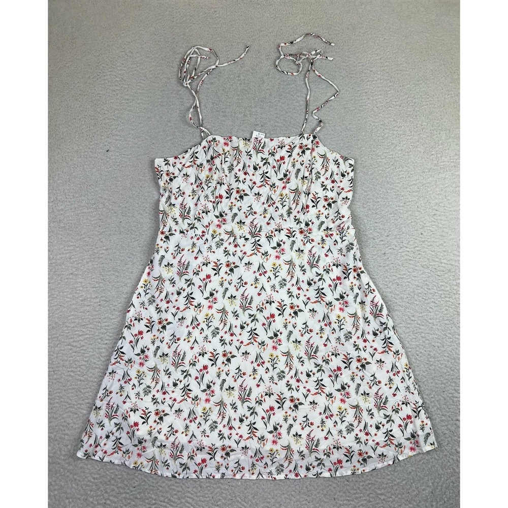 Old Navy Dress Womens XL White Red Floral Cami Tie Strap Smocked Mini‎ Lined